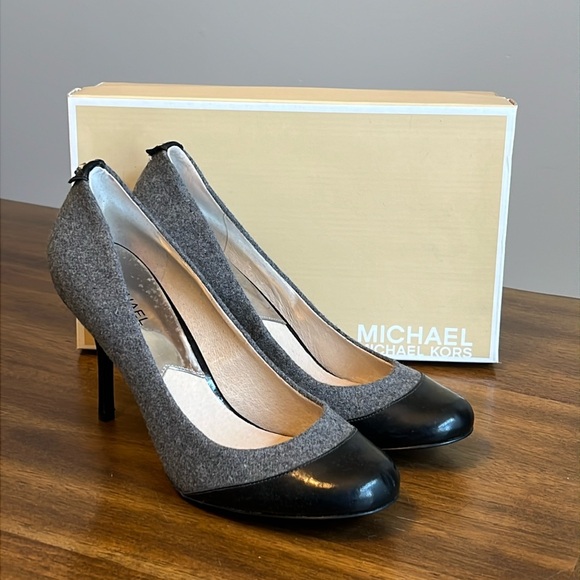 Michael Kors Pressely Cap Toe Gray Flannel Heels Women’s Size 10 M With Box - Picture 1 of 13